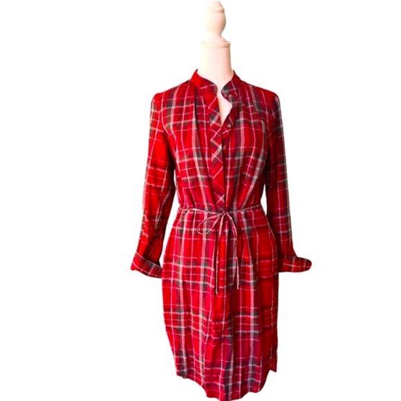 Ralph Lauren Classy Timeless Red Plaid Minimalist Shirt Dress With Belt Size 2 - Picture 1 of 8